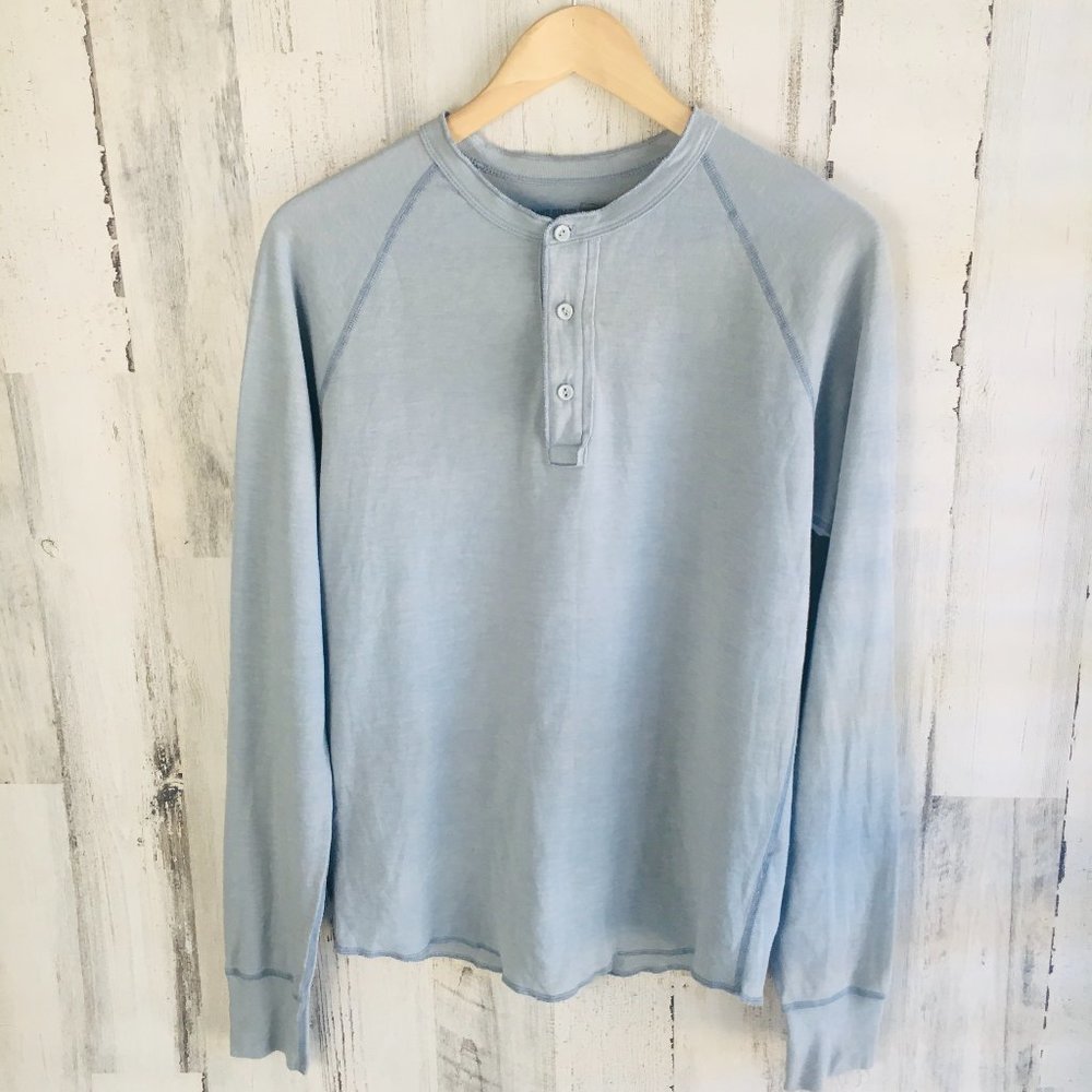 NWOT Save Khaki Pointelle Henley Surf Light Blue Long Sleeve Knit Shirt